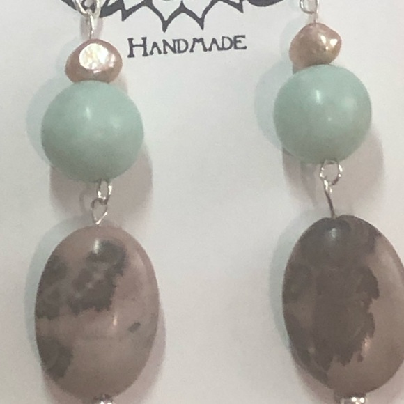 Jasper, Amazonite & Pearl Earrings - Picture 3 of 7